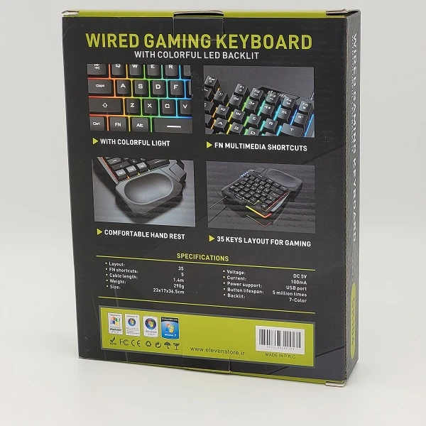 کیبورد گیمینگ ایلون مدل GK104، سوییچ ممبران، Tenkeyless، نورپردازی LED RGB